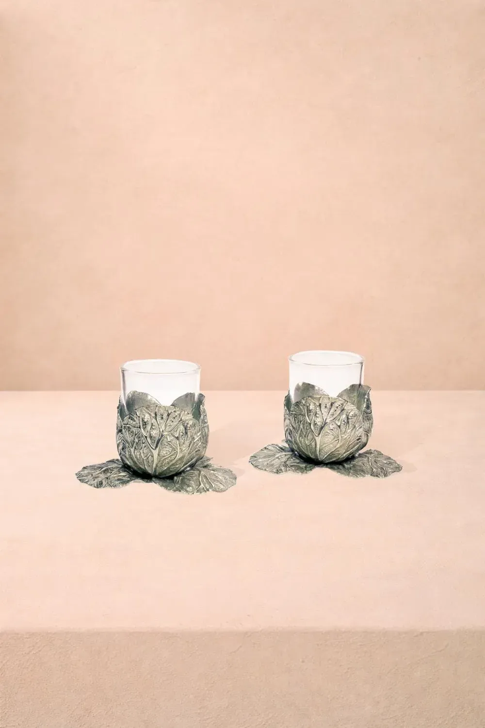 Cabbage Tea Light Holder Set of 2 - Silver, Pewter product