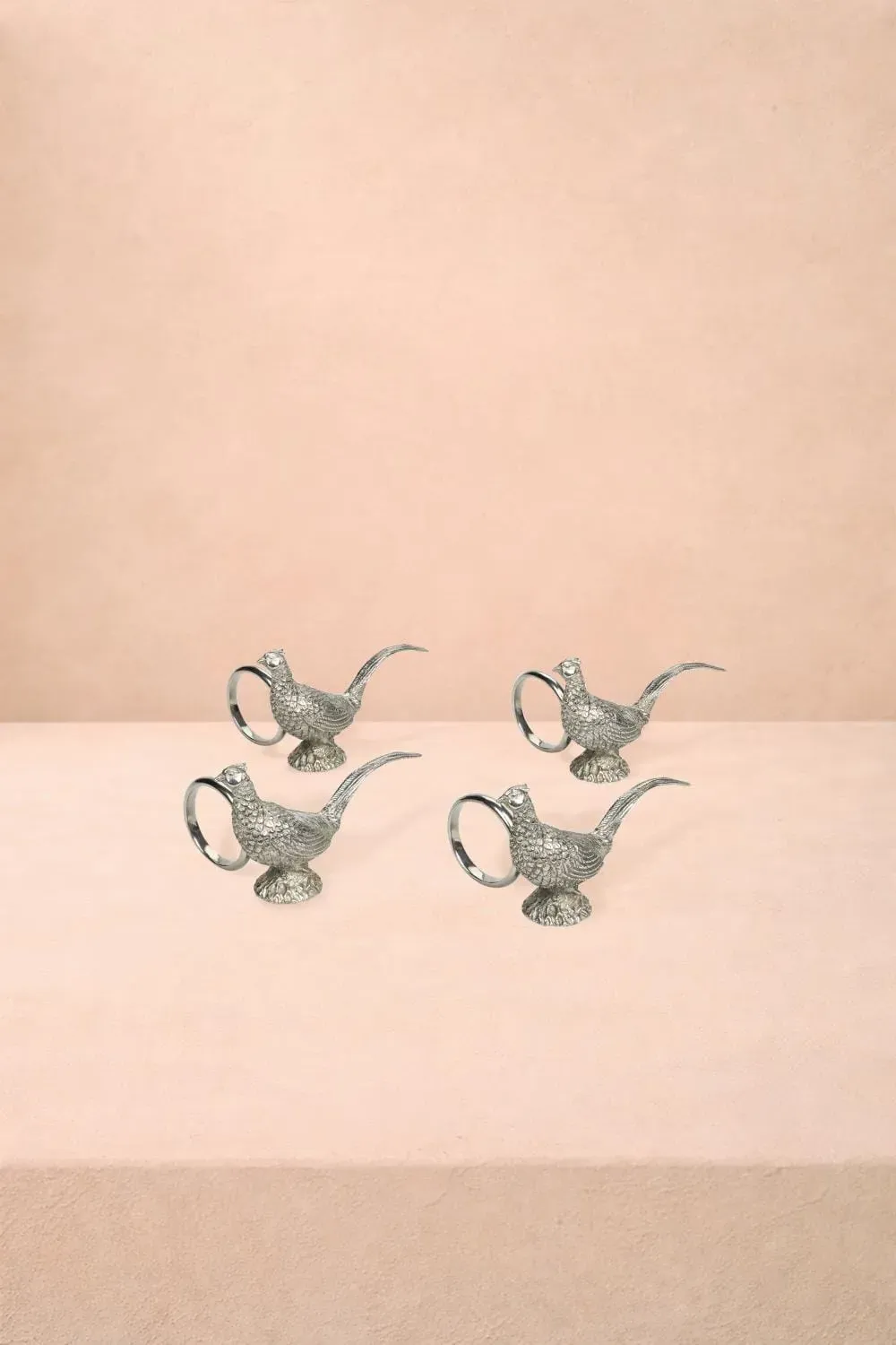 Pheasant Feathered Napkin Ring Set of 4 - Silver, Pewter product