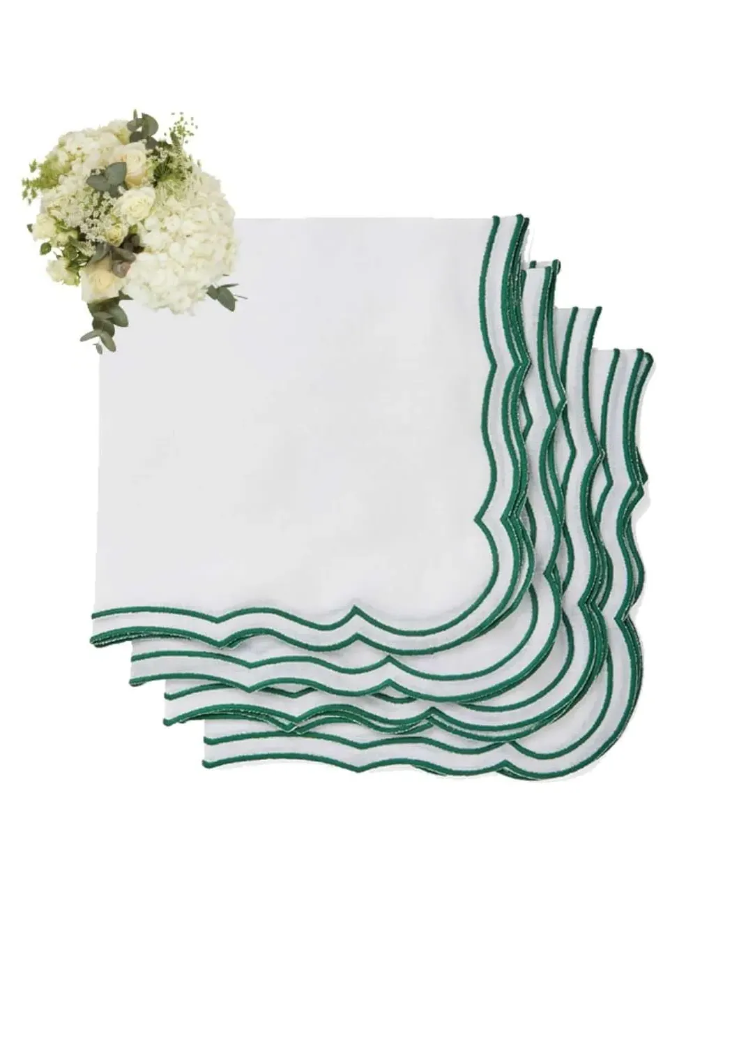 4-Piece Napkin Set with Scalloped Trim - Green