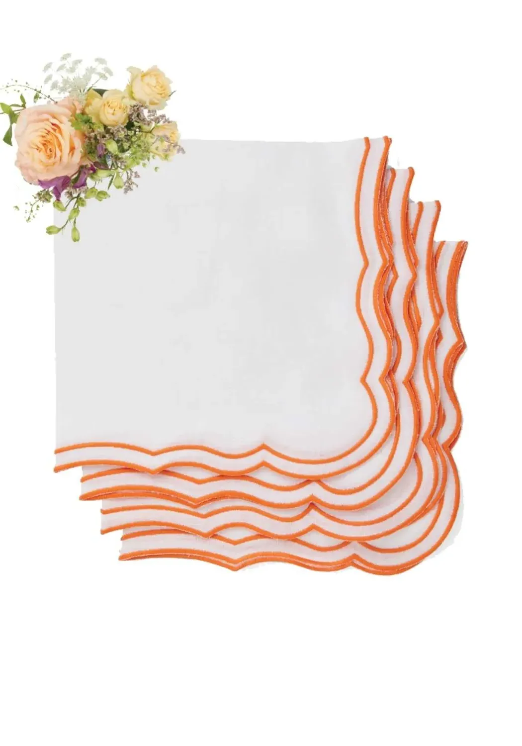 Set of 4 Napkins with Trim - White, Orange