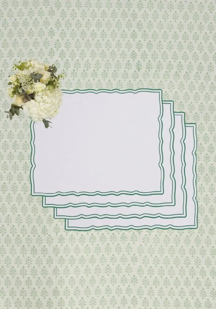 Wavy Trim Rectangular Placemats Set of 4 - Green product