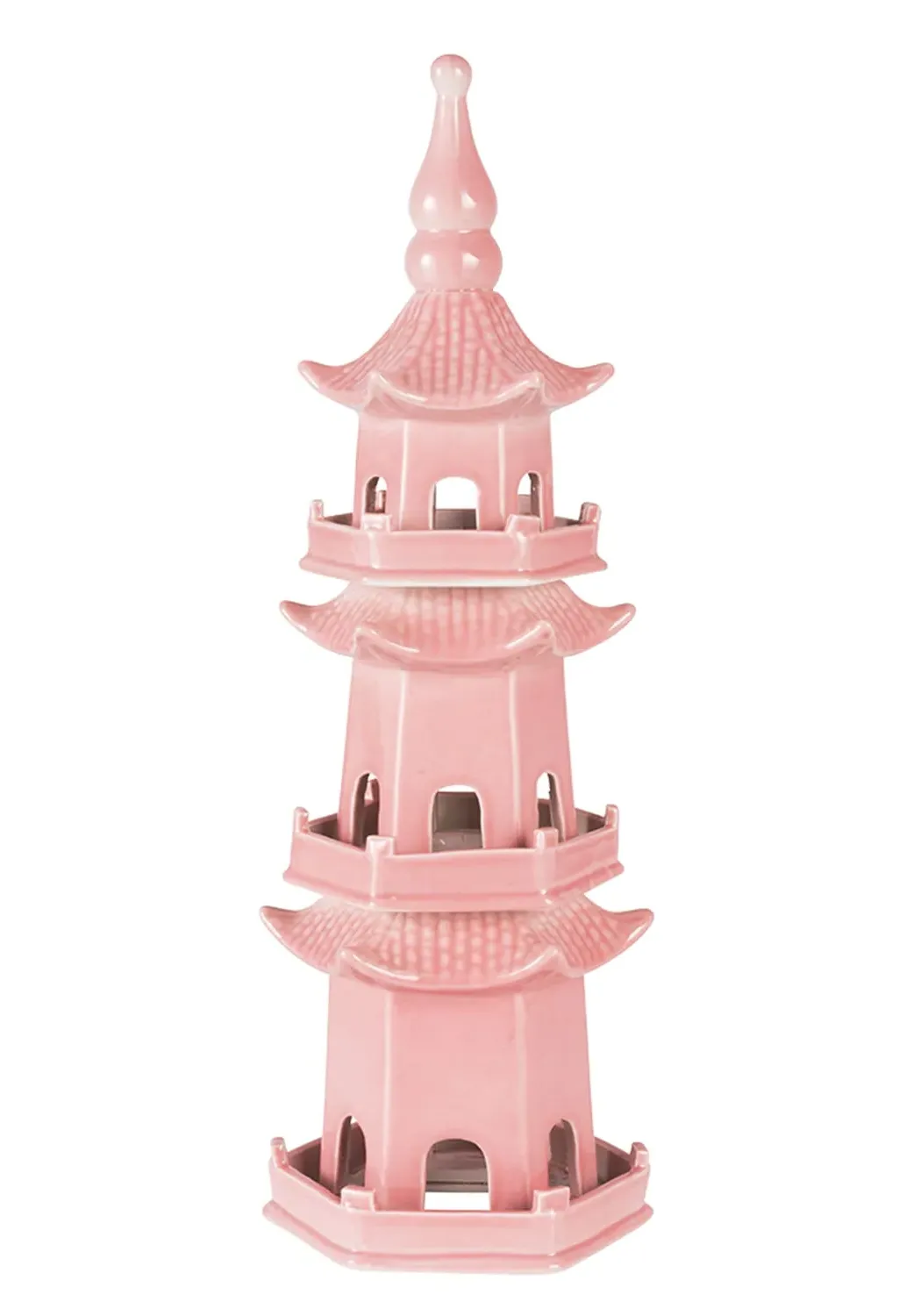 4-Tier Pagoda Sculpture - Pink, Ceramic
