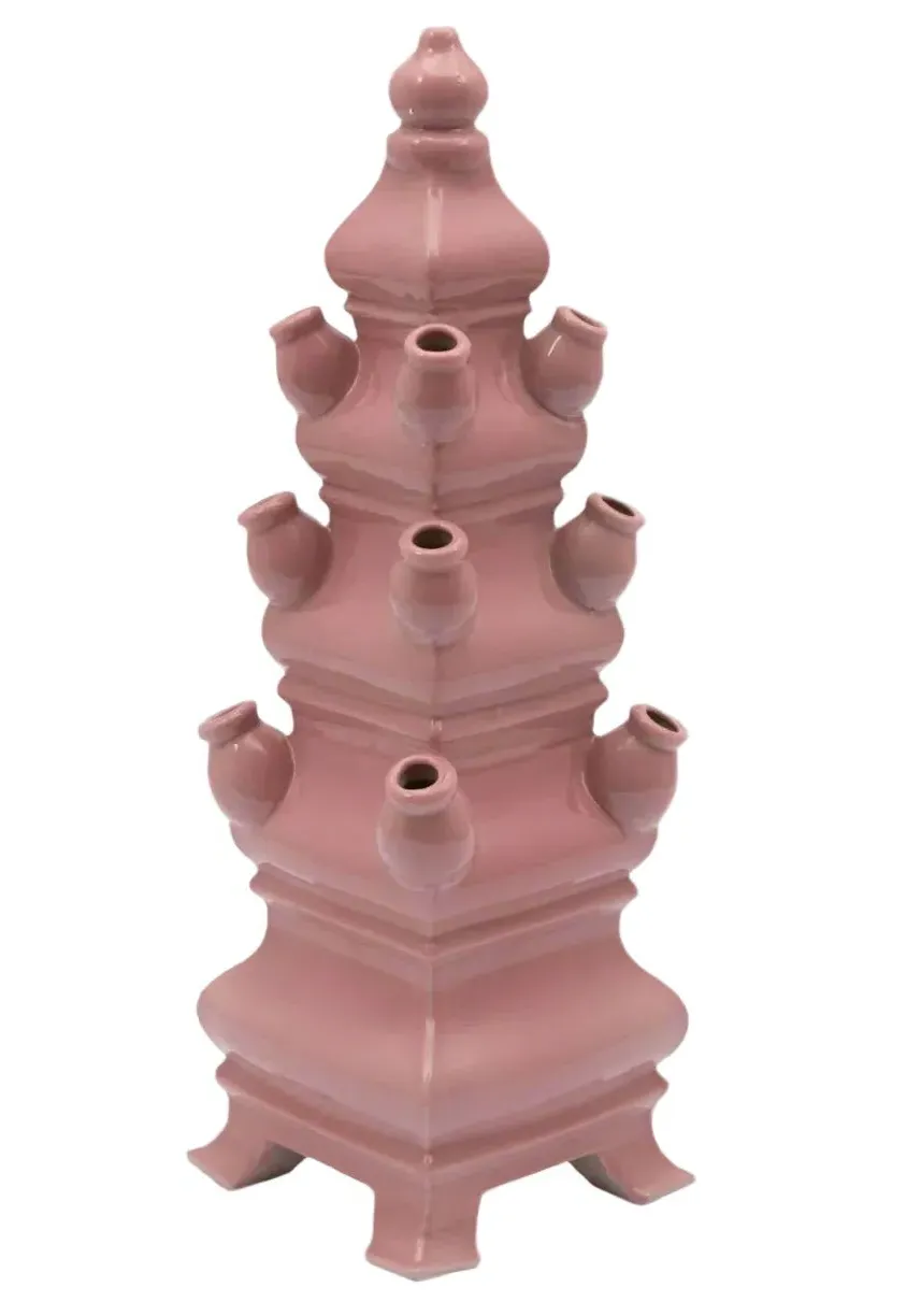 4-Tier Pagoda Vase - Pink, Ceramic image