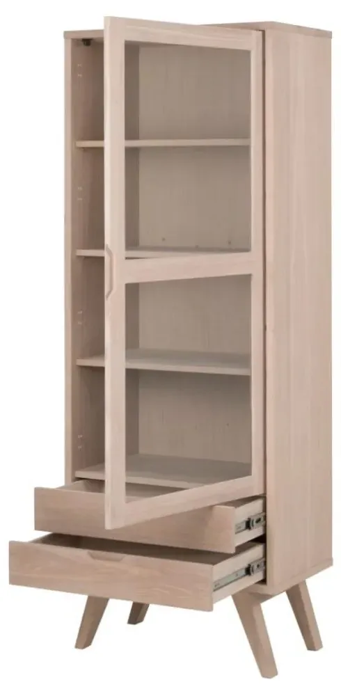 A Line Oak Tall Display Cabinet with Storage - Oak Veneer
