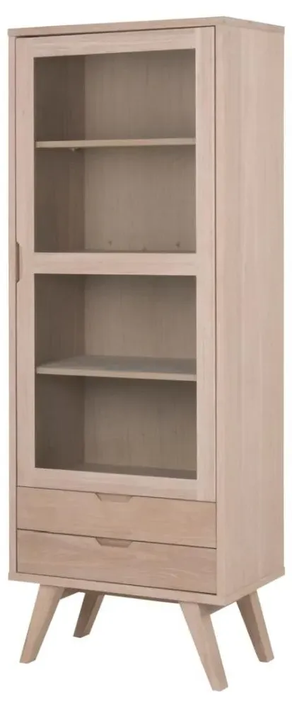 A Line Oak Tall Display Cabinet with Storage - Oak Veneer