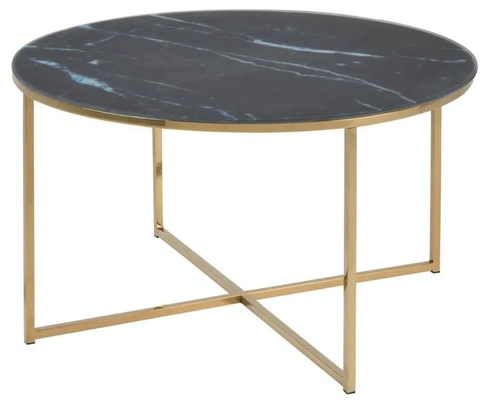 Alisma Round Coffee Table - Black, Marble Effect