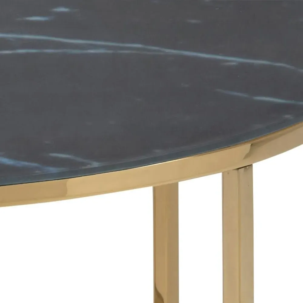 Alisma Round Coffee Table - Black, Marble Effect