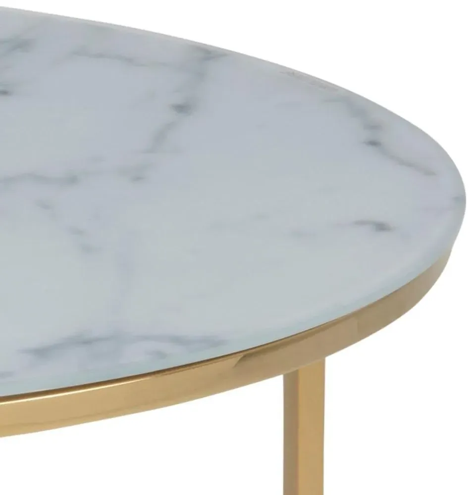 Alisma Round Coffee Table - White, Marble Effect