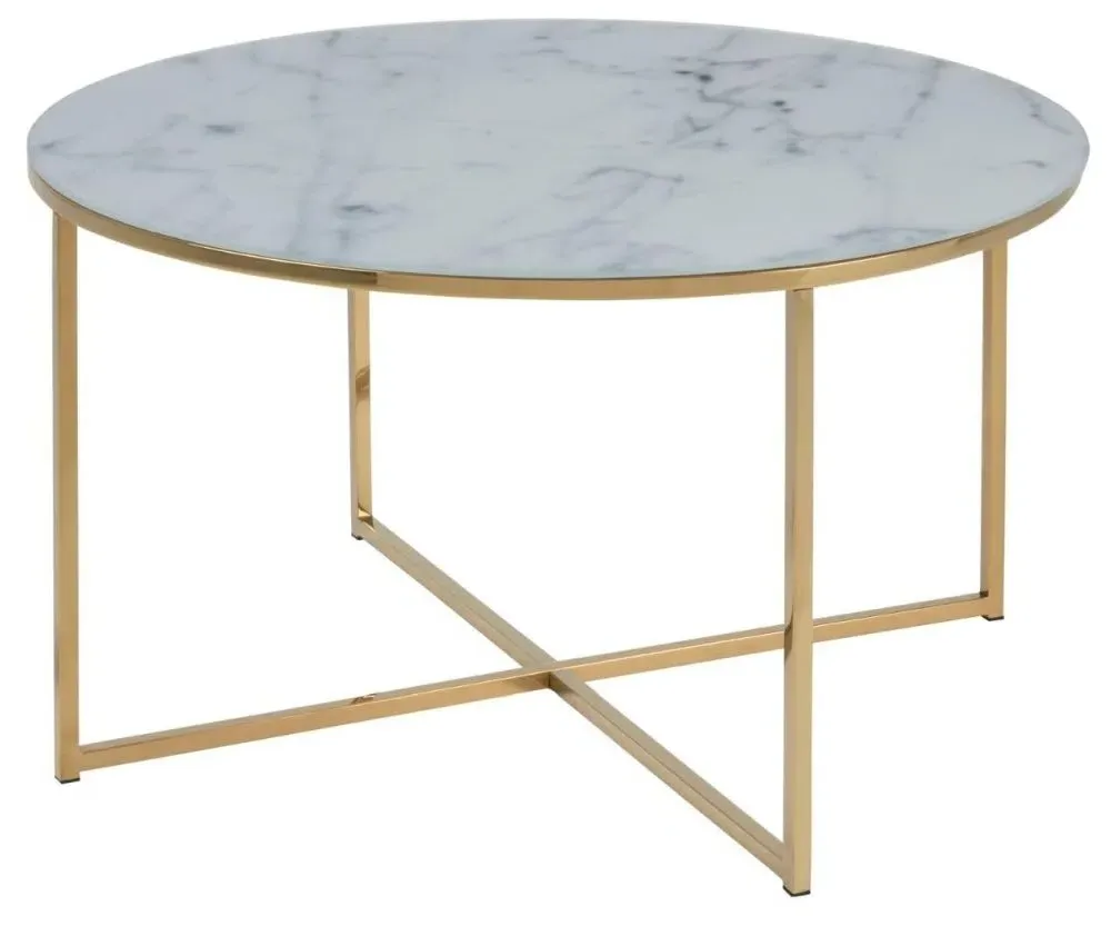 Alisma Round Coffee Table - White, Marble Effect