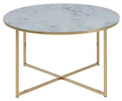 Alisma Round Coffee Table - White, Marble Effect