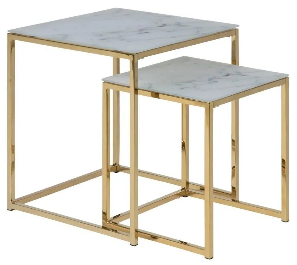 Alisma Round Nest of 2 Tables - White, Marble Effect