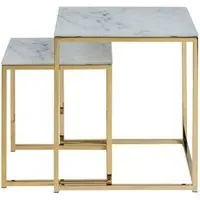 Alisma Round Nest of 2 Tables - White, Marble Effect