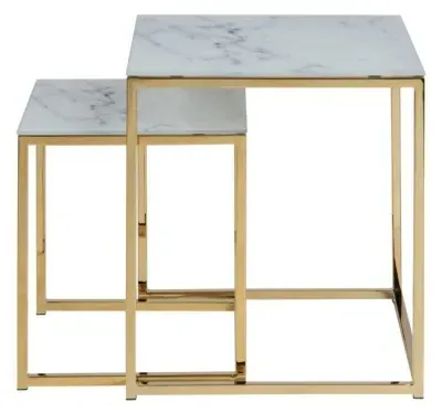 Alisma Round Nest of 2 Tables - White, Marble Effect