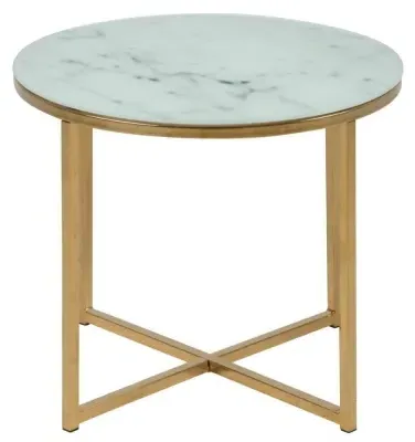 Alisma Round Side Table - White, Marble Effect image