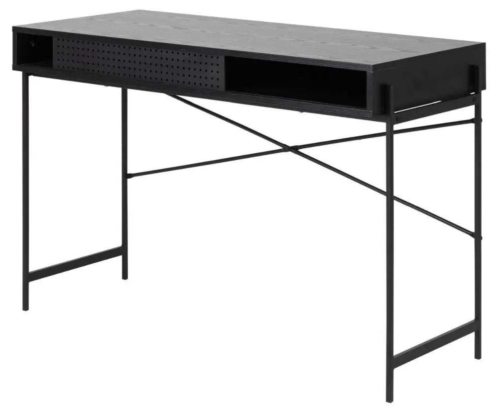 Angus Writing Desk with Sliding Door - Black, Melamine