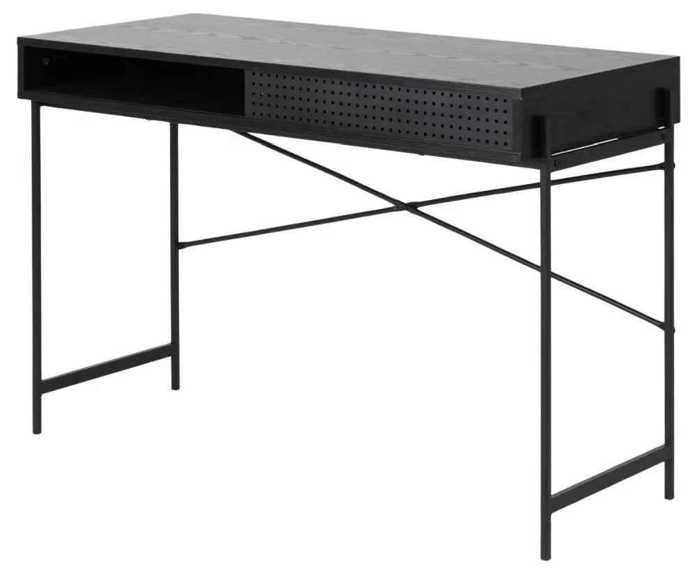 Angus Writing Desk with Sliding Door - Black, Melamine