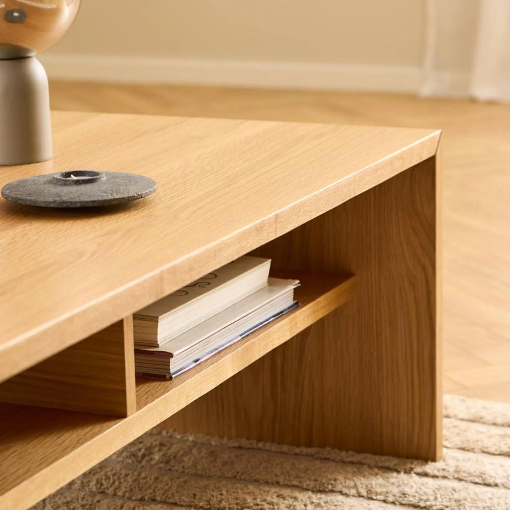 Arlon Oak Coffee Table with Shelf - Lacquered