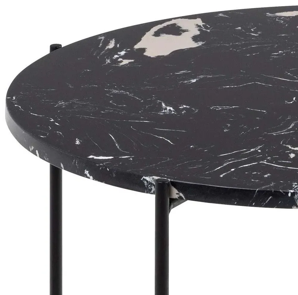 Avila Large Round Side Table - Black, Marble Effect