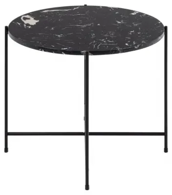 Avila Large Round Side Table - Black, Marble Effect