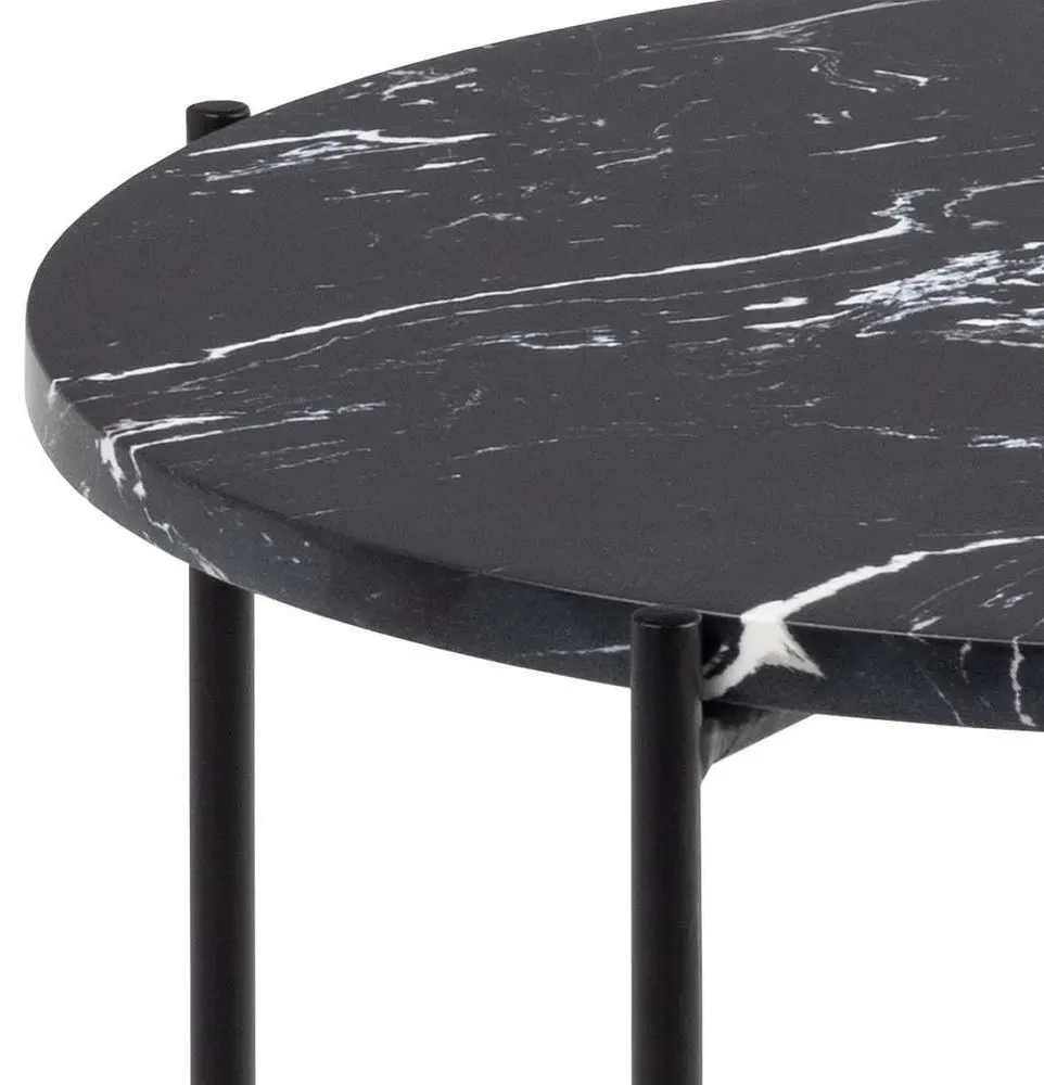 Avila Small Round Side Table - Black, Marble Effect