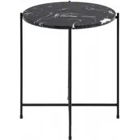 Avila Small Round Side Table - Black, Marble Effect