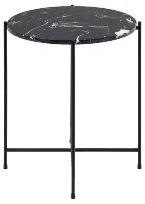 Avila Small Round Side Table - Black, Marble Effect image