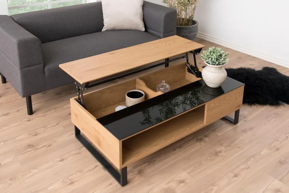 Azalea 110cm Lift Up Coffee Table - Black, Wild Oak