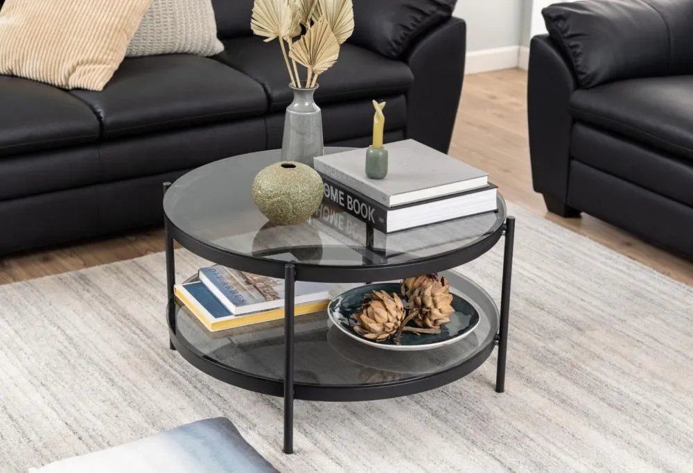 Bayonne Round Coffee Table - Black, Glass