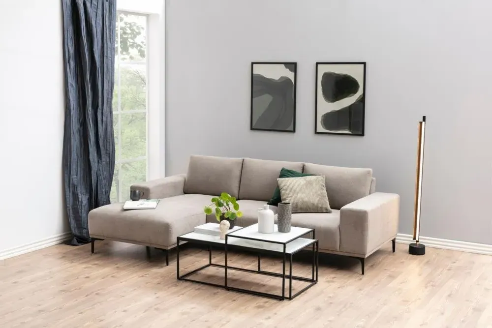 Bolton Coffee Table Set - Black, White Marble Effect Glass