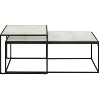 Bolton Coffee Table Set - Black, White Marble Effect Glass