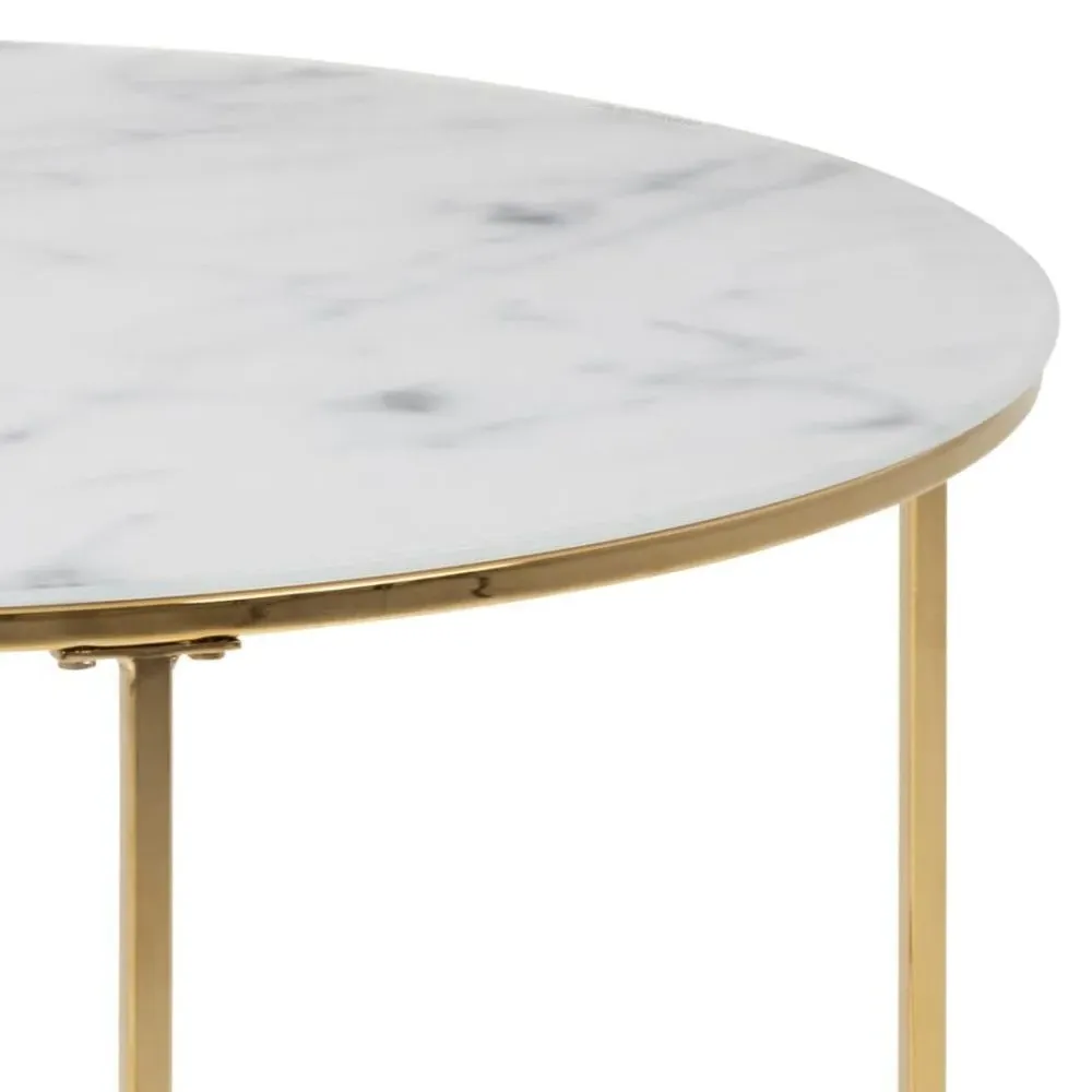 Bolton Round Coffee Table - White, Marble Effect
