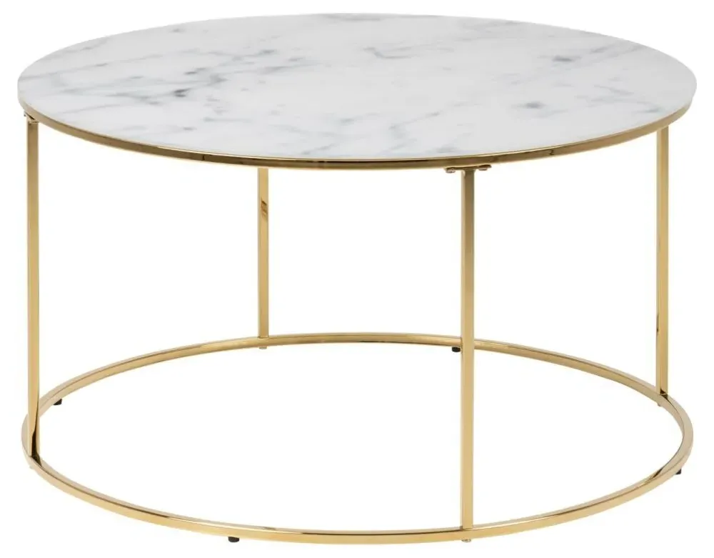 Bolton Round Coffee Table - White, Marble Effect