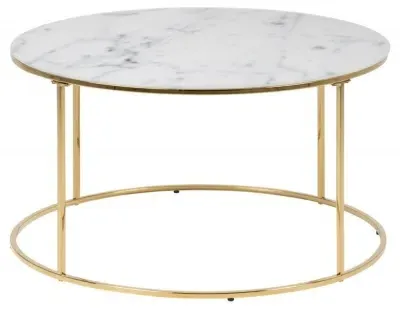 Bolton Round Coffee Table - White, Marble Effect