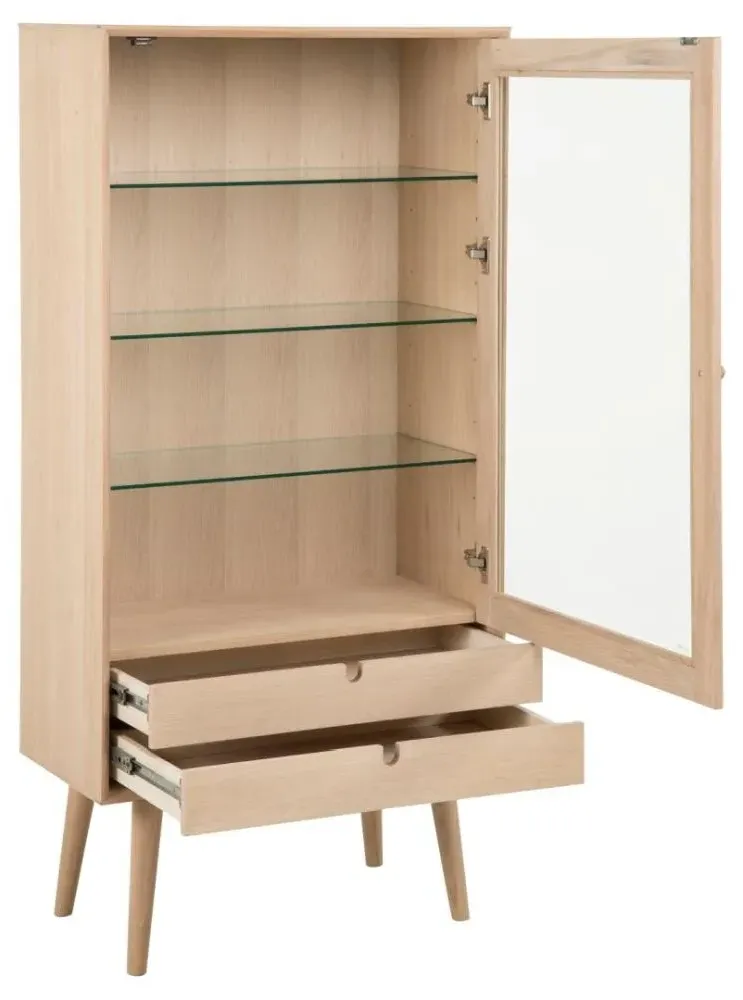 Century Oak 1 Door 2 Drawer Display Cabinet - Oak