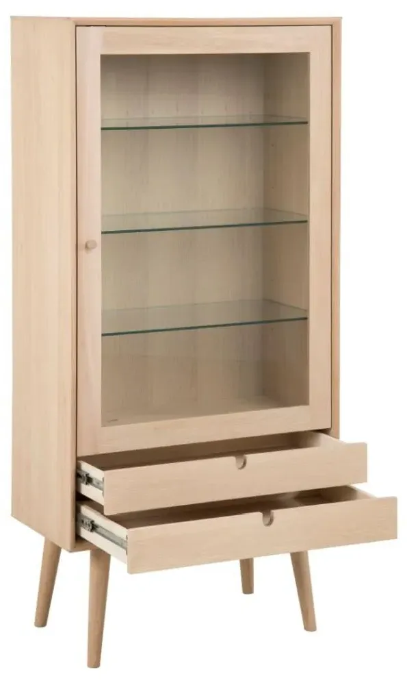 Century Oak 1 Door 2 Drawer Display Cabinet - Oak