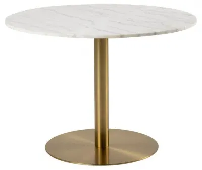 Corby 4 Seater Round Dining Table - White, Marble Effect