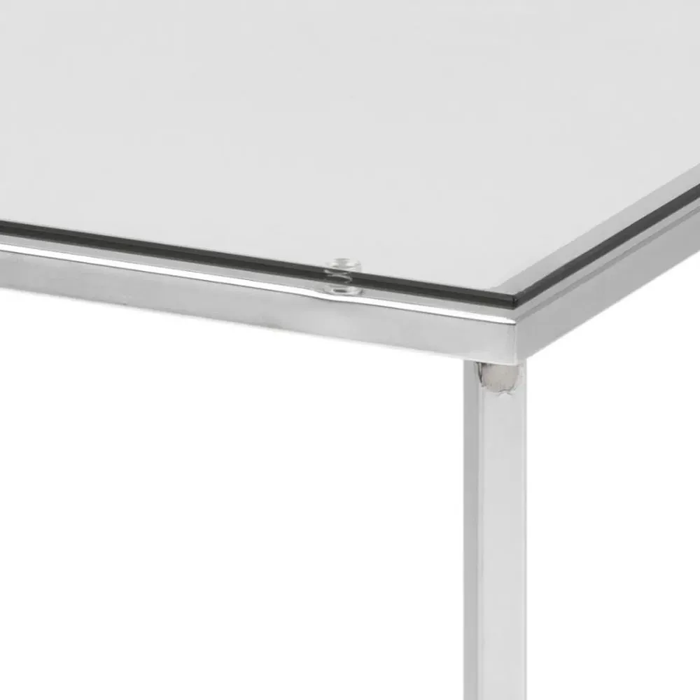 Cross Square Side Table - Clear, Chrome