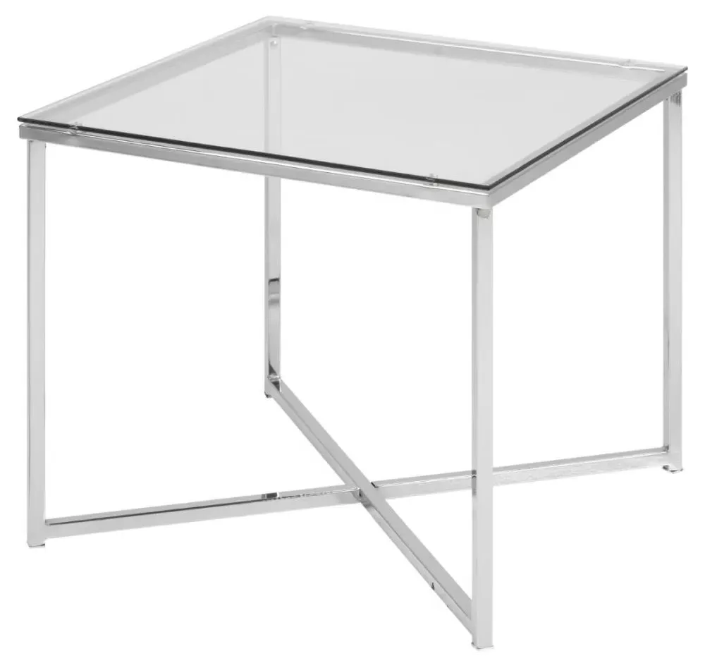 Cross Square Side Table - Clear, Chrome