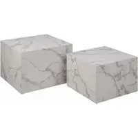 Dice Coffee Table Set of 2 - White, Marble Effect