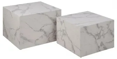 Dice Coffee Table Set of 2 - White, Marble Effect