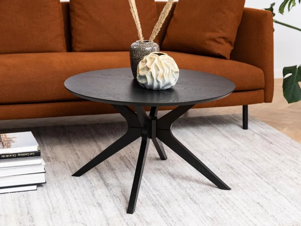 Duncan 80cm Round Coffee Table - Black, Oak