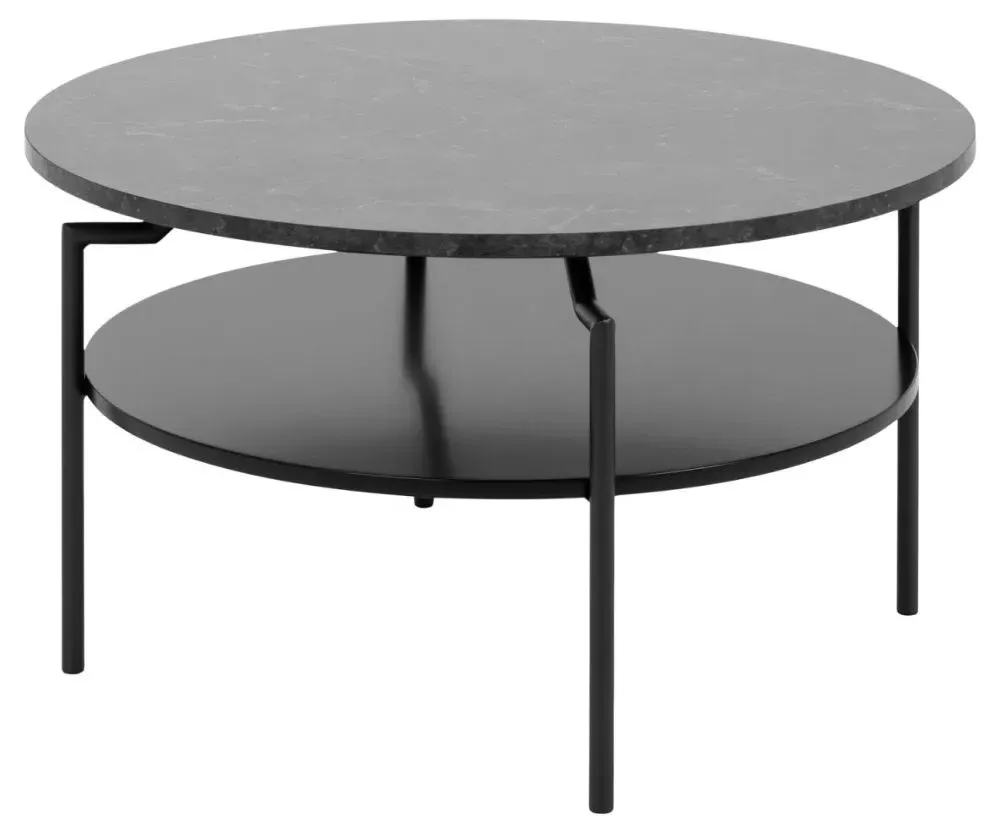 Goldington Round Coffee Table - Black, Marble Effect