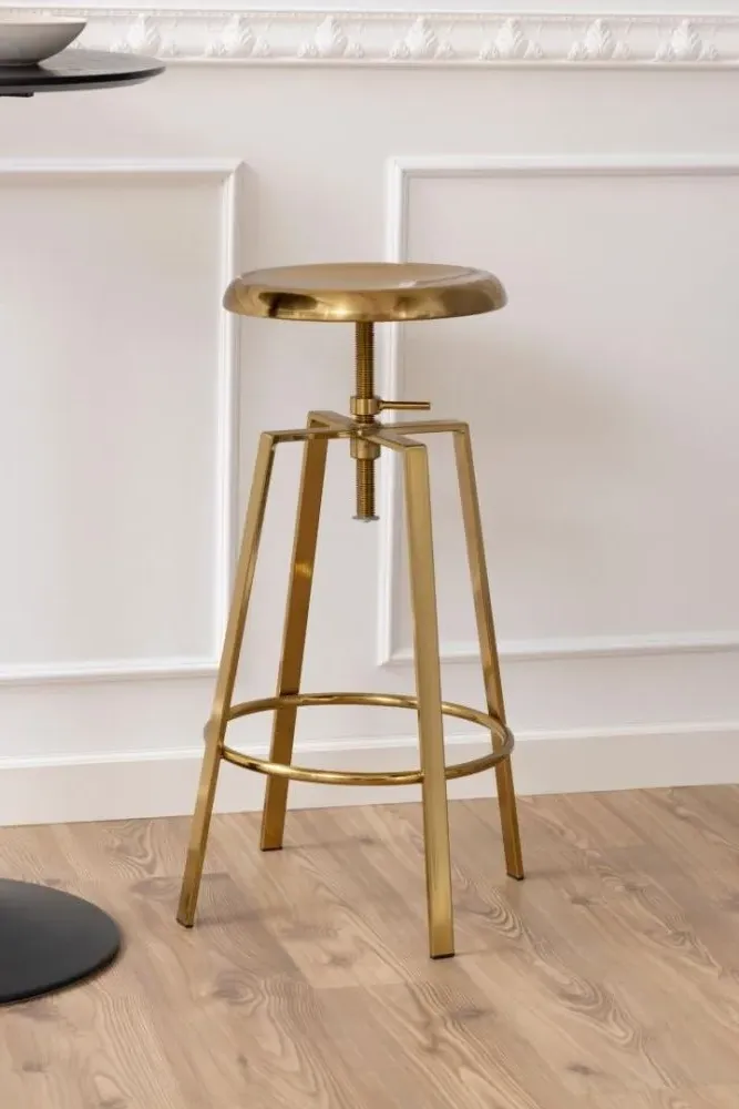 Goose Round Bar Stool with Screw Bolt Seat - Gold, Metal