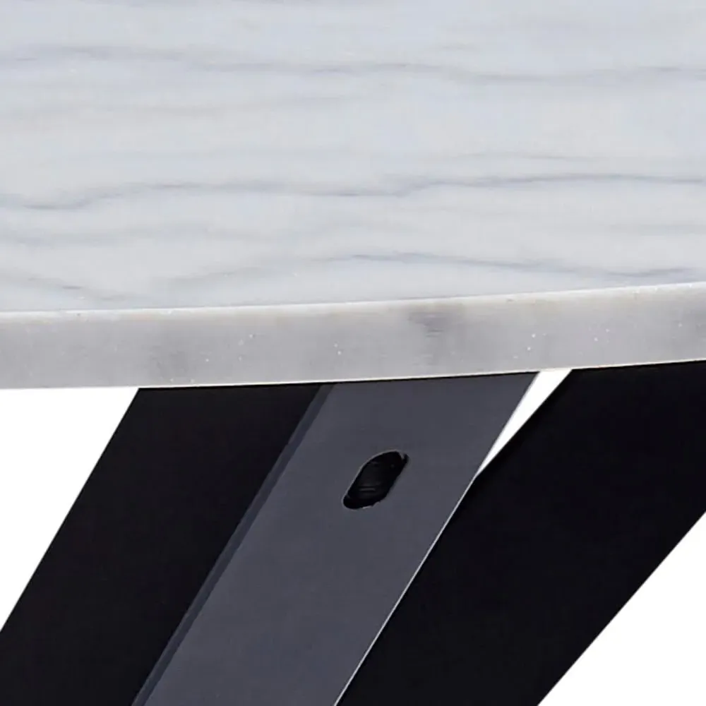 Heaven 4-Seater Round Dining Table - White, Marble Effect