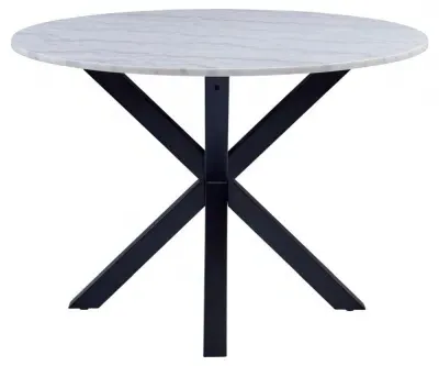 Heaven 4-Seater Round Dining Table - White, Marble Effect