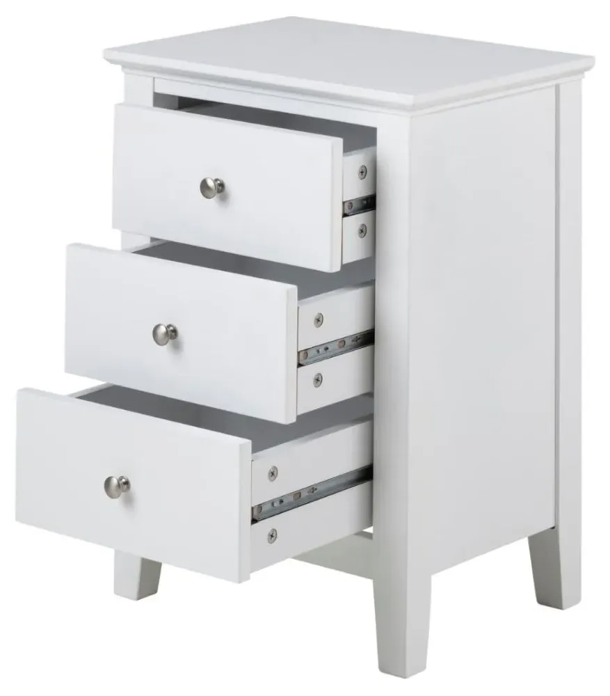 Lipan 3 Drawer Bedside Table - White, MDF