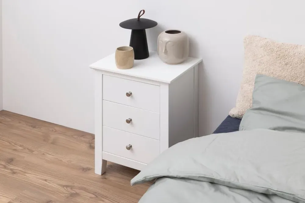 Lipan 3 Drawer Bedside Table - White, MDF