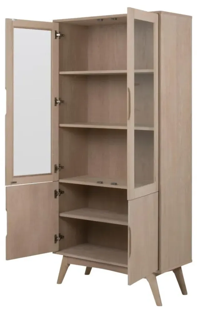 Marte 4 Door Display Cabinet - White, Oak Veneer