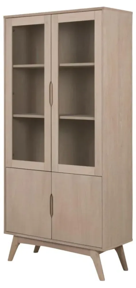 Marte 4 Door Display Cabinet - White, Oak Veneer
