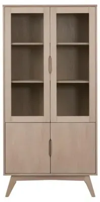 Marte 4 Door Display Cabinet - White, Oak Veneer